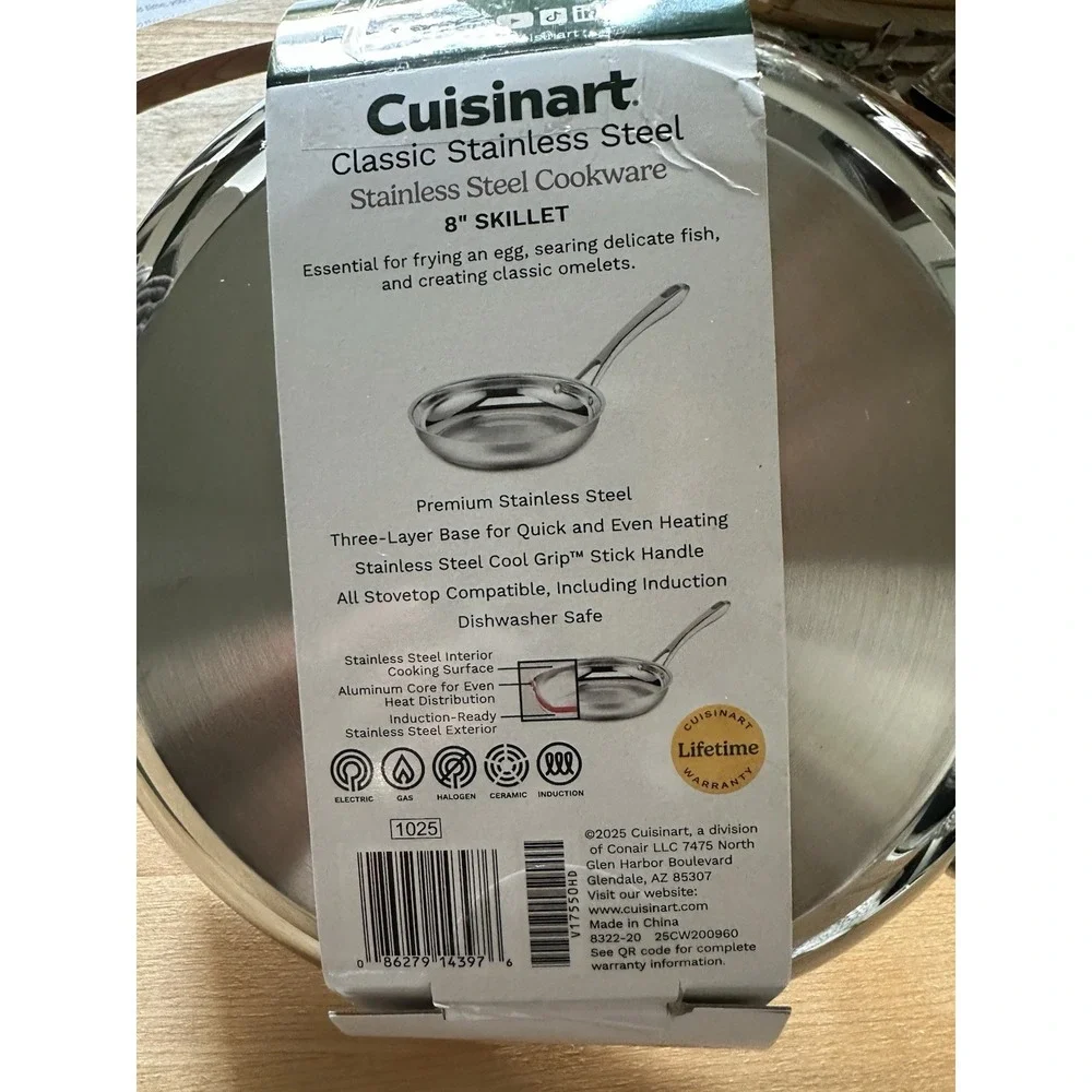 Cuisinart 8‎ Inch Cooking Pan Classic Stainless Steel Skillet Kitchen New
